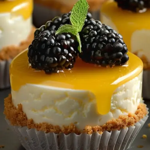 Delicious lemon mini cheesecake bites on a decorative plate.