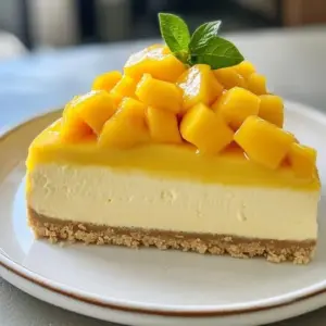 Delicious Mango Swirl Cheesecake with vibrant mango topping
