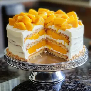 Delicious Mango Tango Cheesecake with tropical mango topping and creamy crust