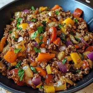 Mediterranean beef veggie stir-fry with colorful vegetables and spices