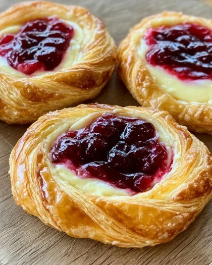 Mini Cherry Cream Cheese Danishes served on a plate