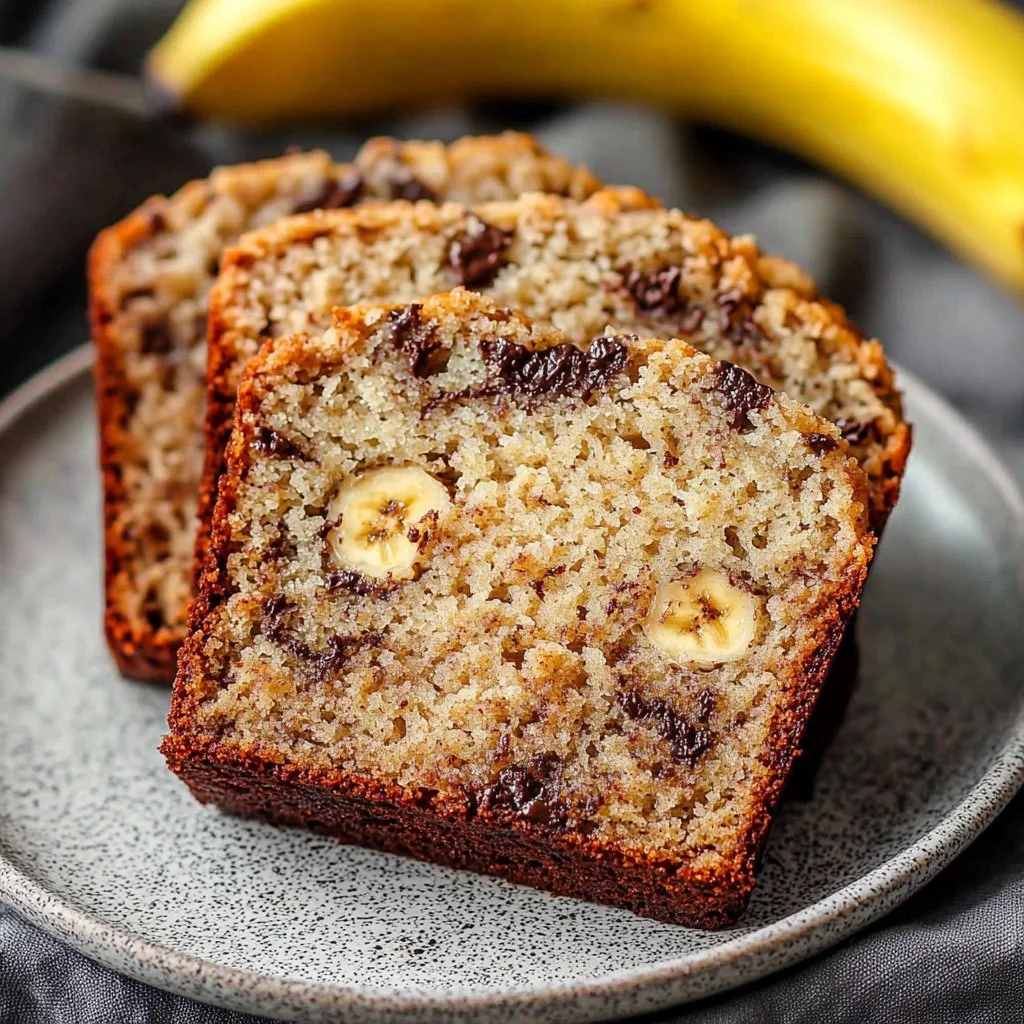 Moist banana bread made with Greek yogurt, showcasing a golden-brown loaf.