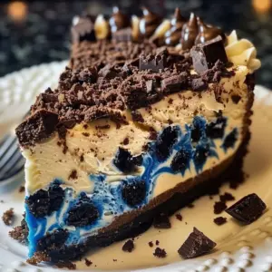 Delicious Monster Cookie Cheesecake topped with colorful sprinkles and cookies