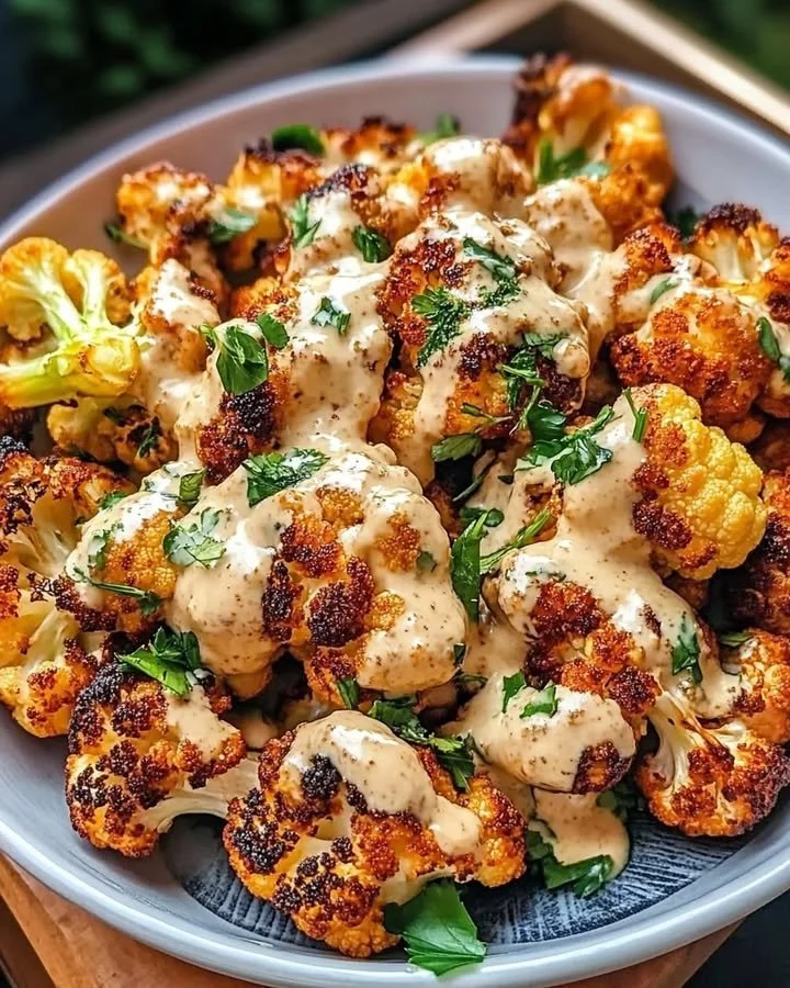 Delicious Moroccan Tahini Honey Cauliflower dish served in a bowl