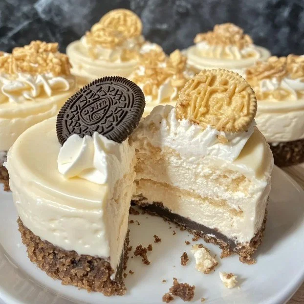 No-bake golden Oreos white chocolate cheesecake topped with cookie crumbles