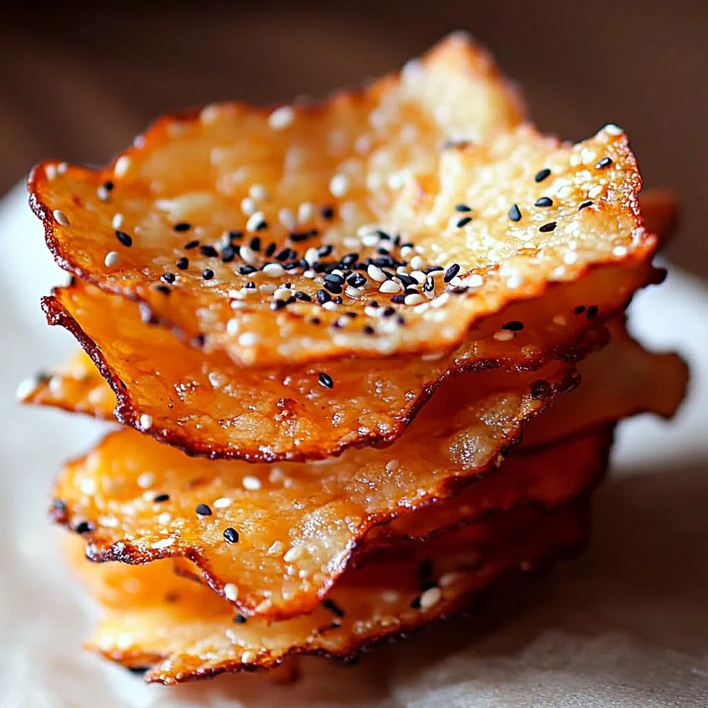 Homemade one-ingredient cottage cheese chips on a serving plate