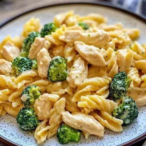 One-Pot Creamy Chicken Pasta with Broccoli served in a bowl