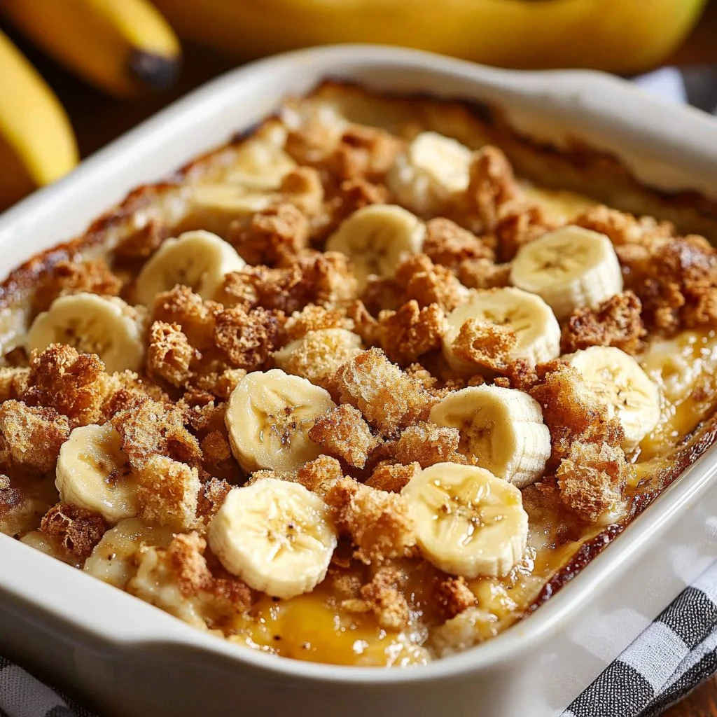 Delicious Overnight Banana French Toast Bake ready to serve for breakfast