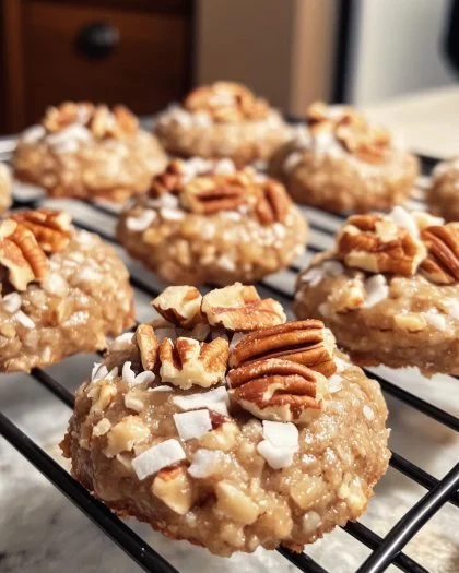 Pecan Coconut No Bake Praline Cookies on a plate