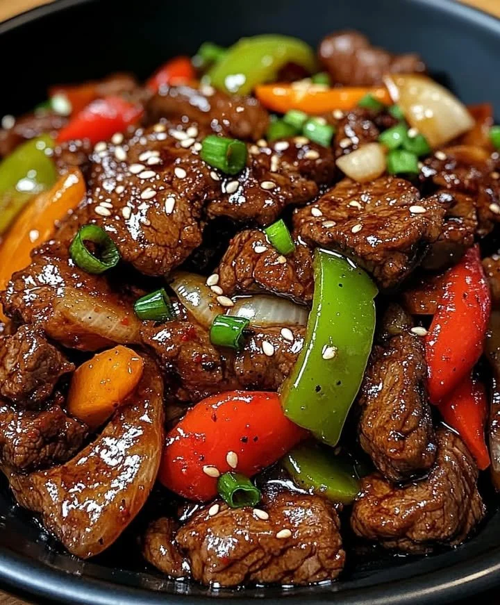 Delicious plate of Pepper Beef Stir-Fry featuring tender beef and colorful peppers.