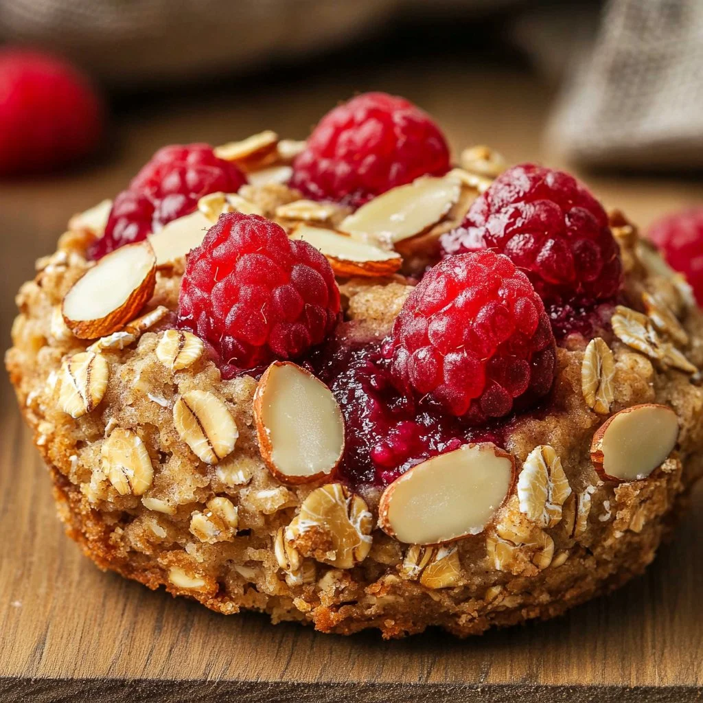 Raspberry-Almond Oat Breakfast Bites on a plate