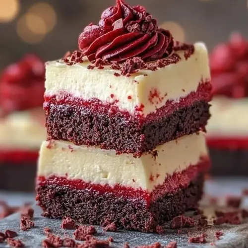Red velvet brownie bottom mini cheesecakes on a dessert plate