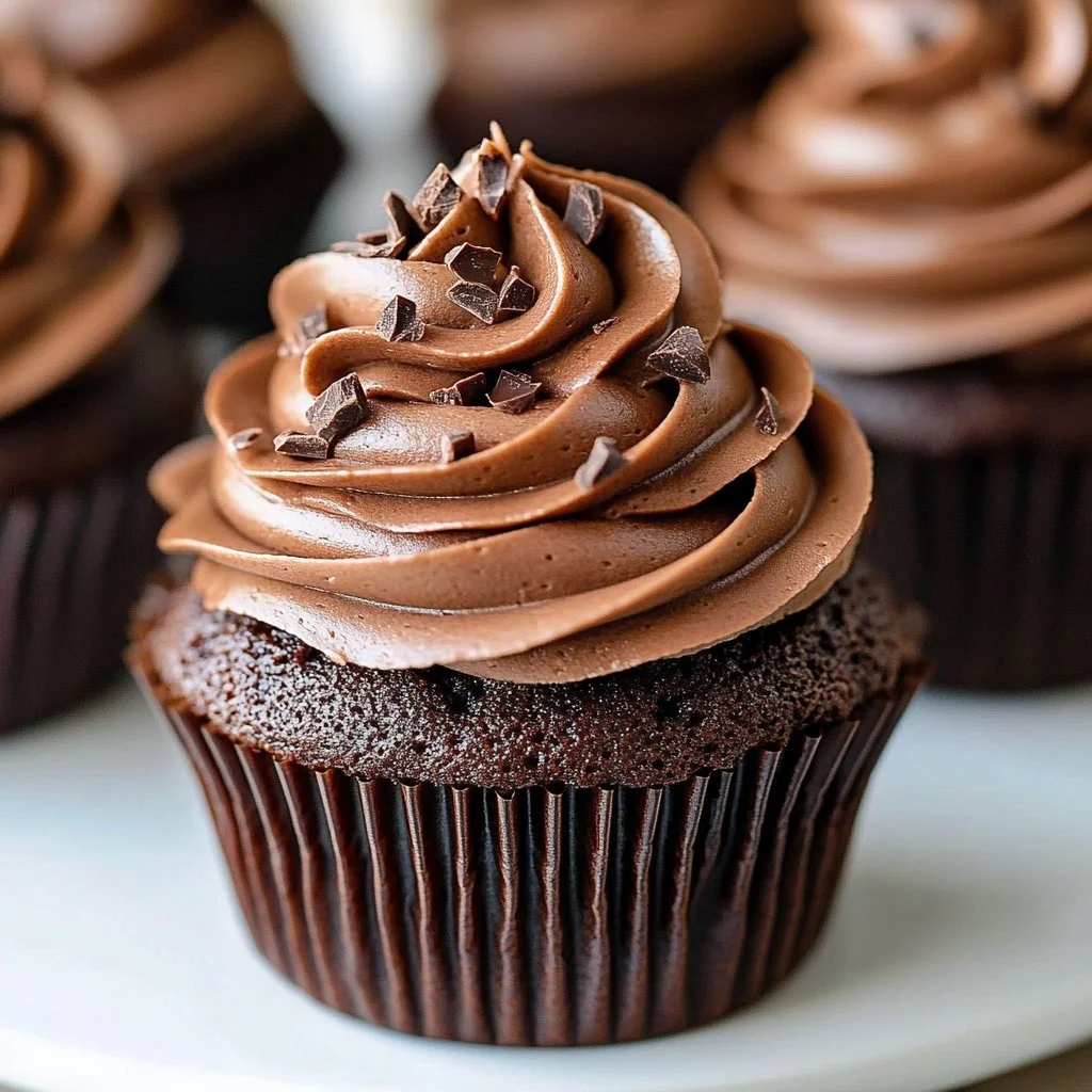 Delicious rich chocolate cupcakes with smooth chocolate buttercream frosting.