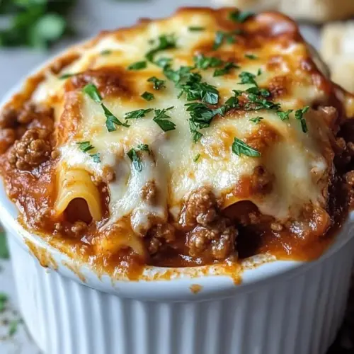 Rich Crockpot Lasagna served in a white ramekin for a comforting meal