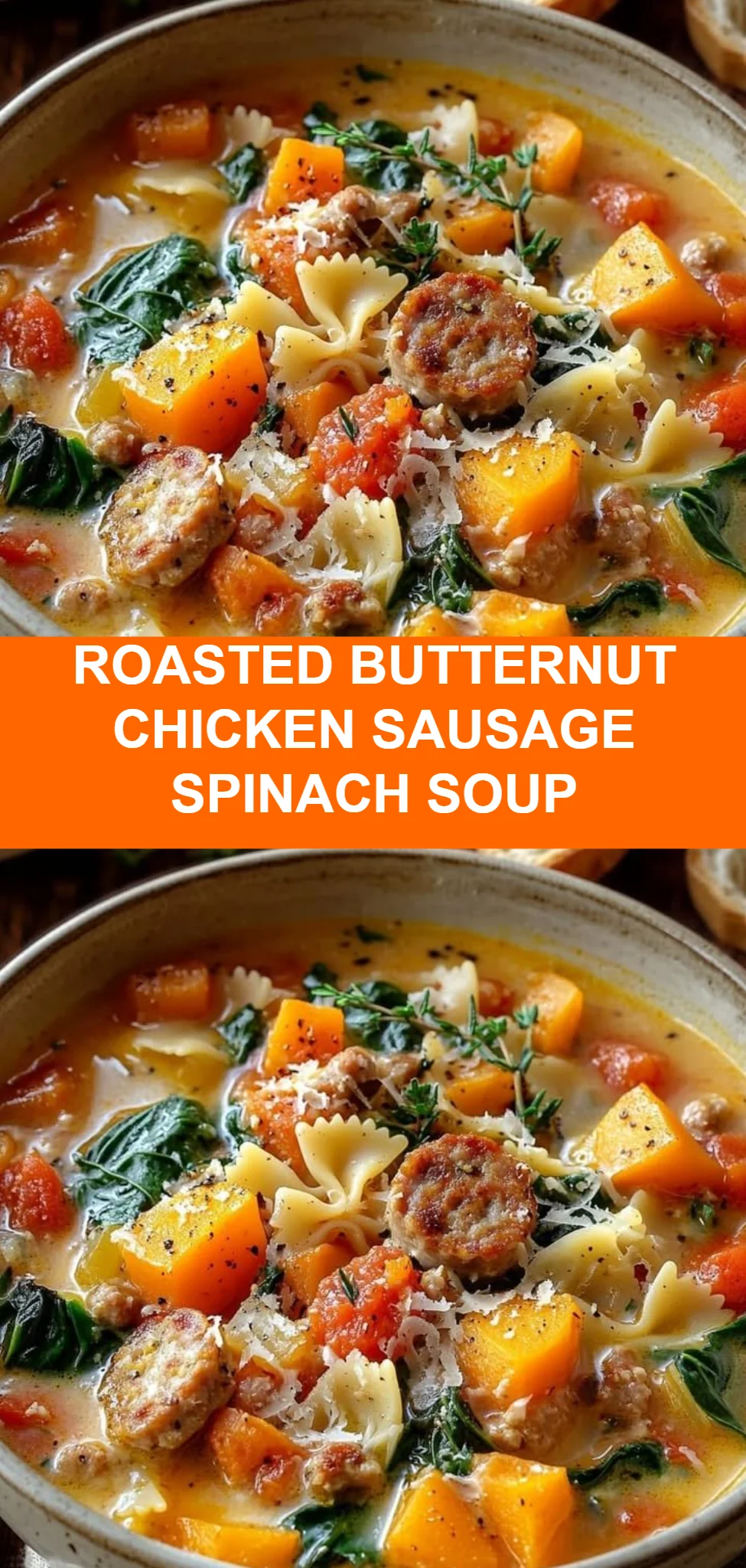 Roasted Butternut Chicken Sausage Spinach Soup