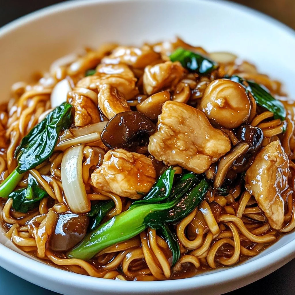 Savory Garlic Chicken Lo Mein with colorful vegetables in a bowl