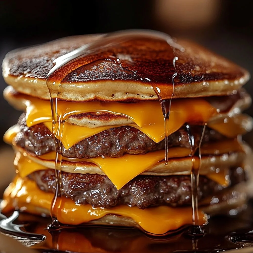Delicious smash burger pancakes topped with savory ingredients