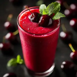 Simple cherry smoothie with fresh cherries and yogurt in a glass