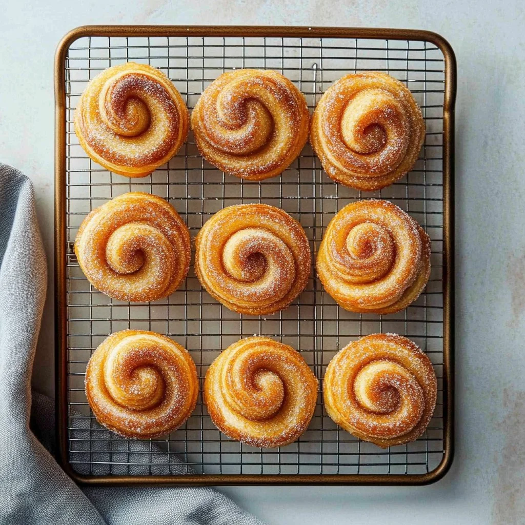 Freshly baked simple cinnamon sugar cruffins on a cooling rack