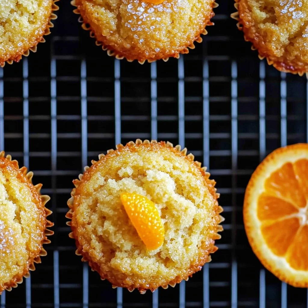 Freshly baked simple homemade orange muffins on a wooden table