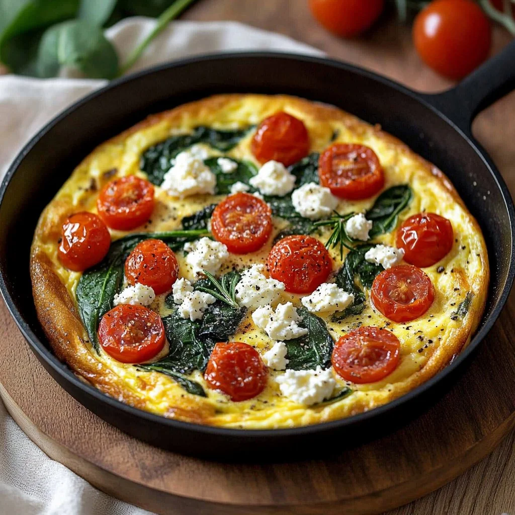 Delicious simple spinach feta frittata with fresh spinach and feta cheese