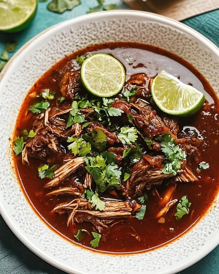 Slow-braised Mexican Birria served with rich chili consommé in a bowl