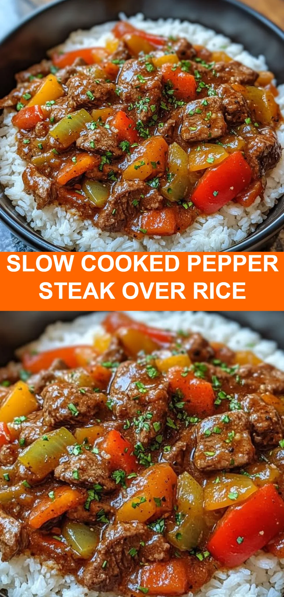 Slow Cooked Pepper Steak Over Rice