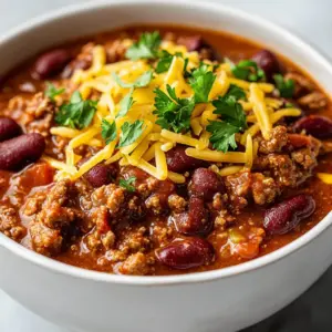 Delicious bowl of award-winning Southern Soul Chili with toppings.
