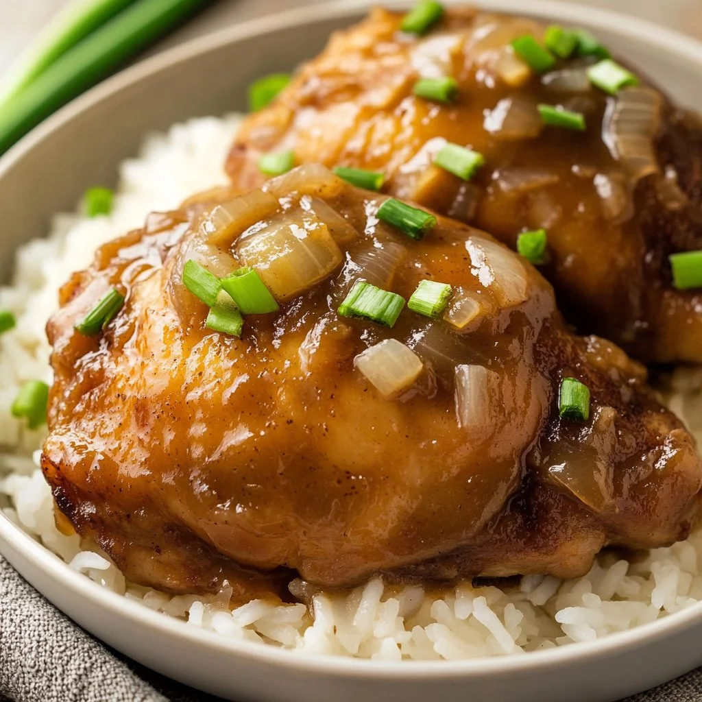 Delicious Southern Style Smothered Chicken served with gravy and sides