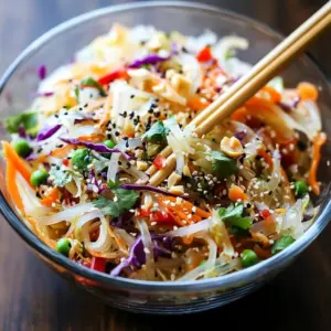 Colorful Spicy Ginger Dressing Spring Roll Salad with fresh vegetables and herbs