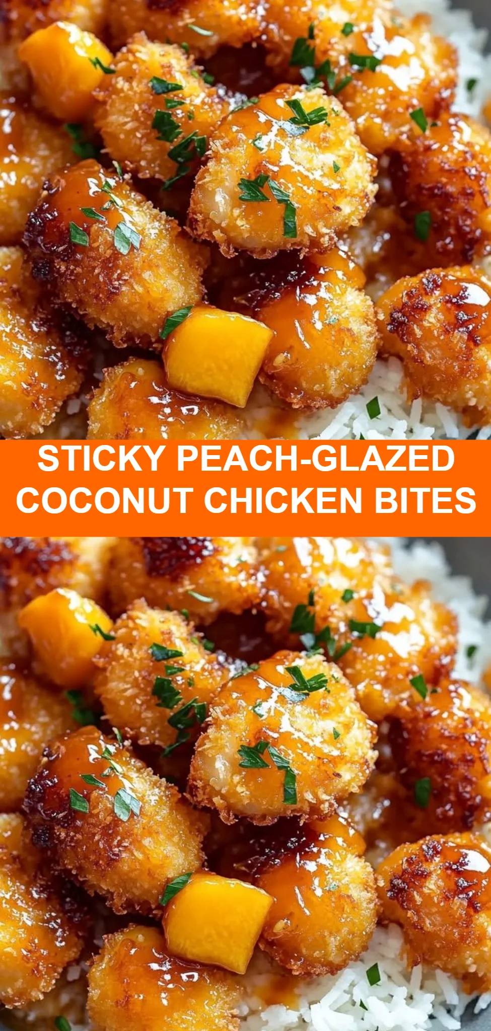 Sticky Peach-Glazed Coconut Chicken Bites