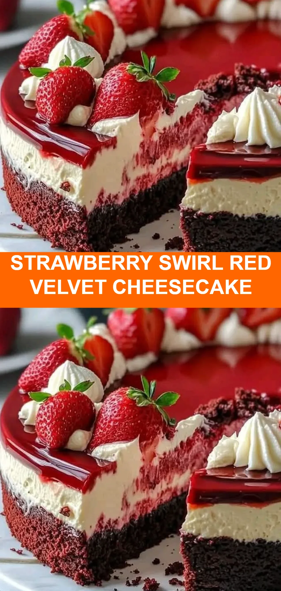 Strawberry Swirl Red Velvet Cheesecake