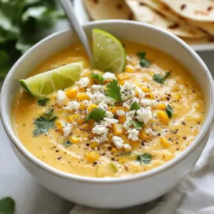 Delicious bowl of Street Corn Soup with Mexican flair topped with cilantro and cheese.