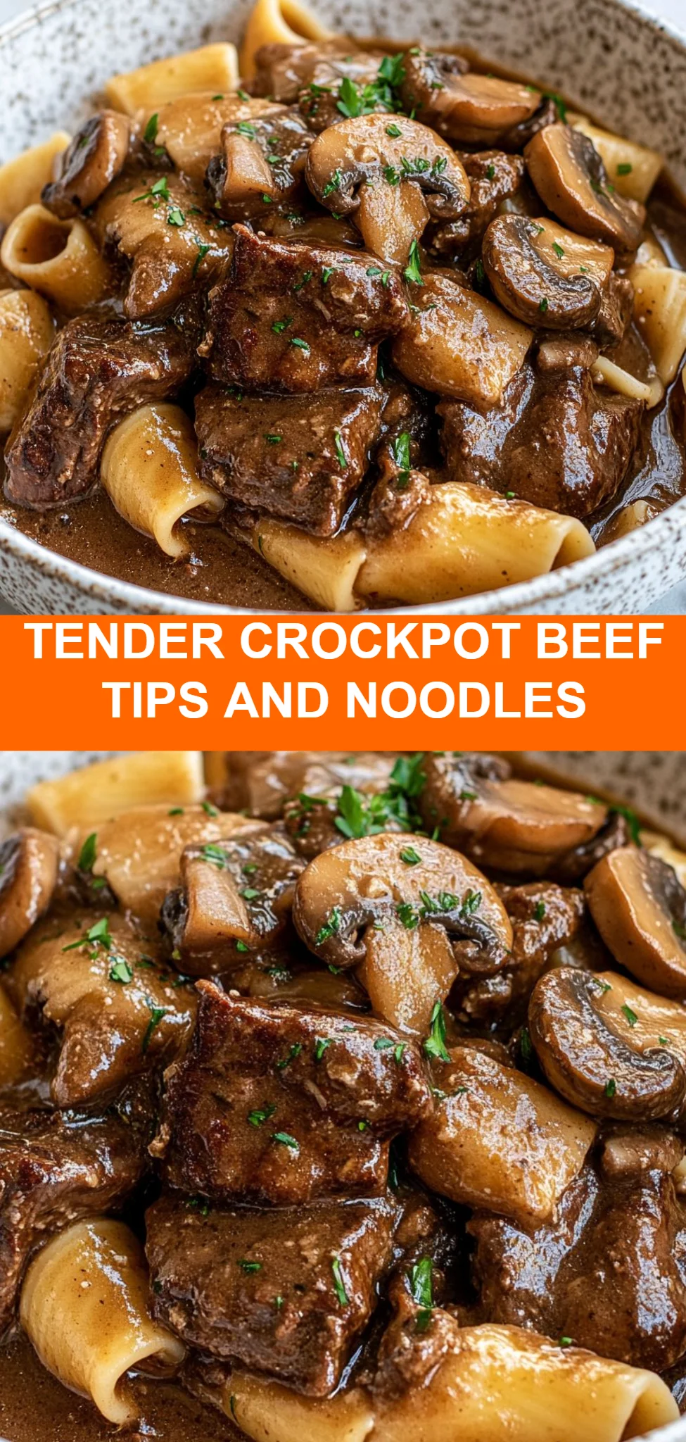 Tender Crockpot Beef Tips and Noodles