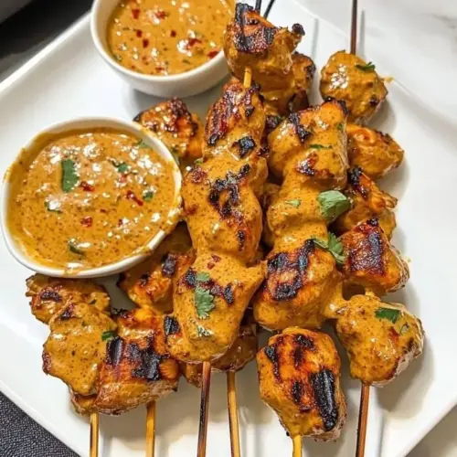 Delicious Thai Curry Chicken Skewers served with a flavorful dipping sauce.