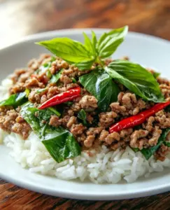 Thai-style ground beef served over rice with vegetables