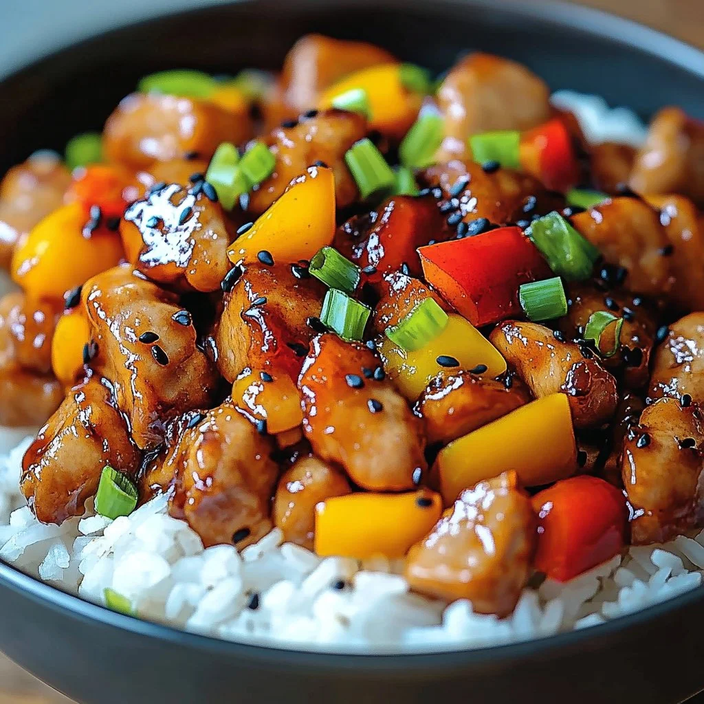 Tropical Crockpot Chicken Delight served in a bowl with vibrant vegetables