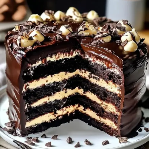 Ultimate chocolate brownie cake with rich frosting and chocolate shavings