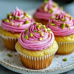 Vegan Pistachio Rose Cupcakes with decorative rose petals