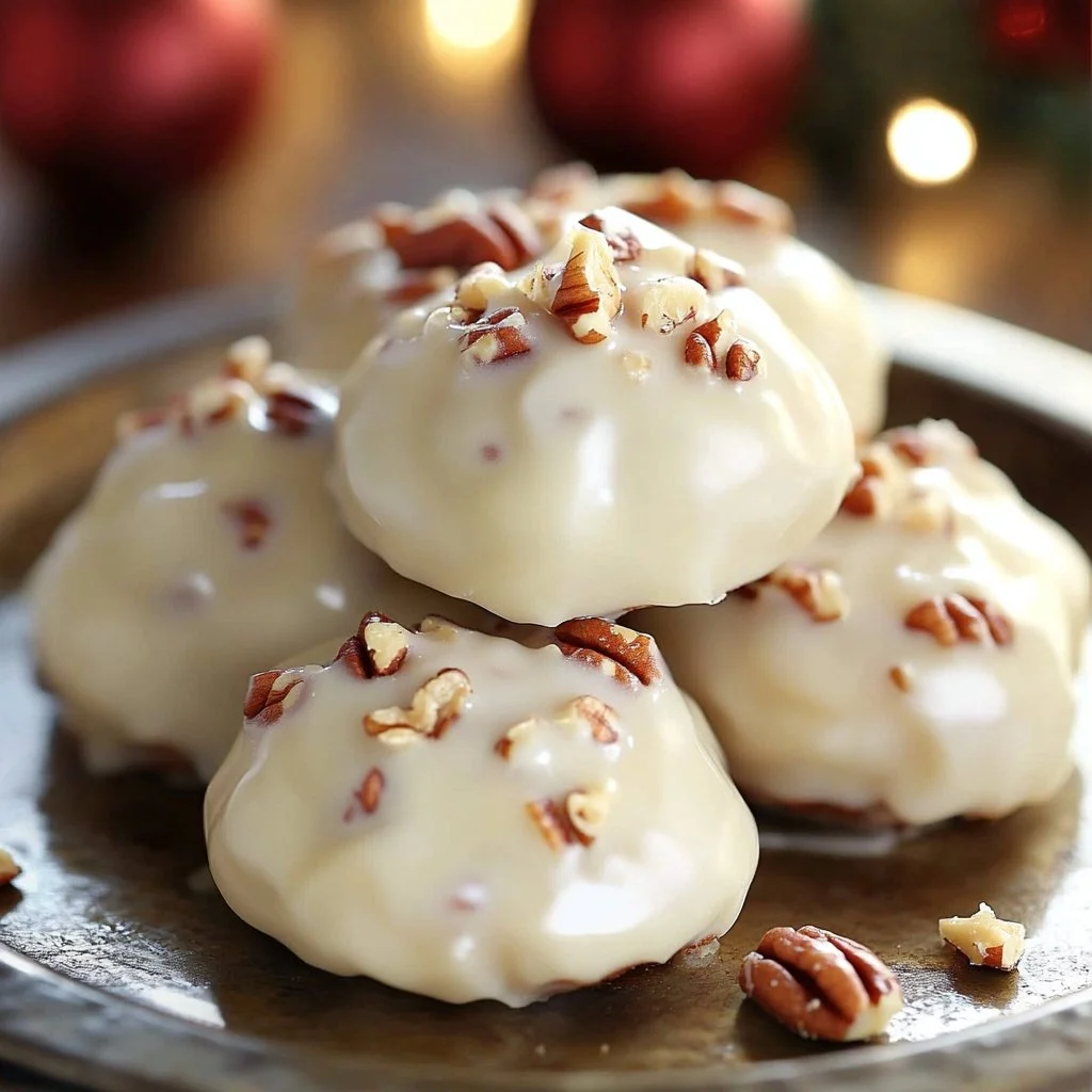 Delicious velvety vanilla pecan pralines on a decorative plate